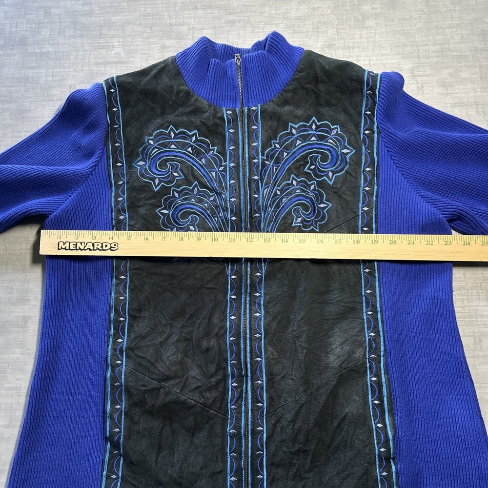 Bob Mackie Wearable Art Leather Embroidered Zip Jacket Blue Black Women's  1X - Picture 6 of 9